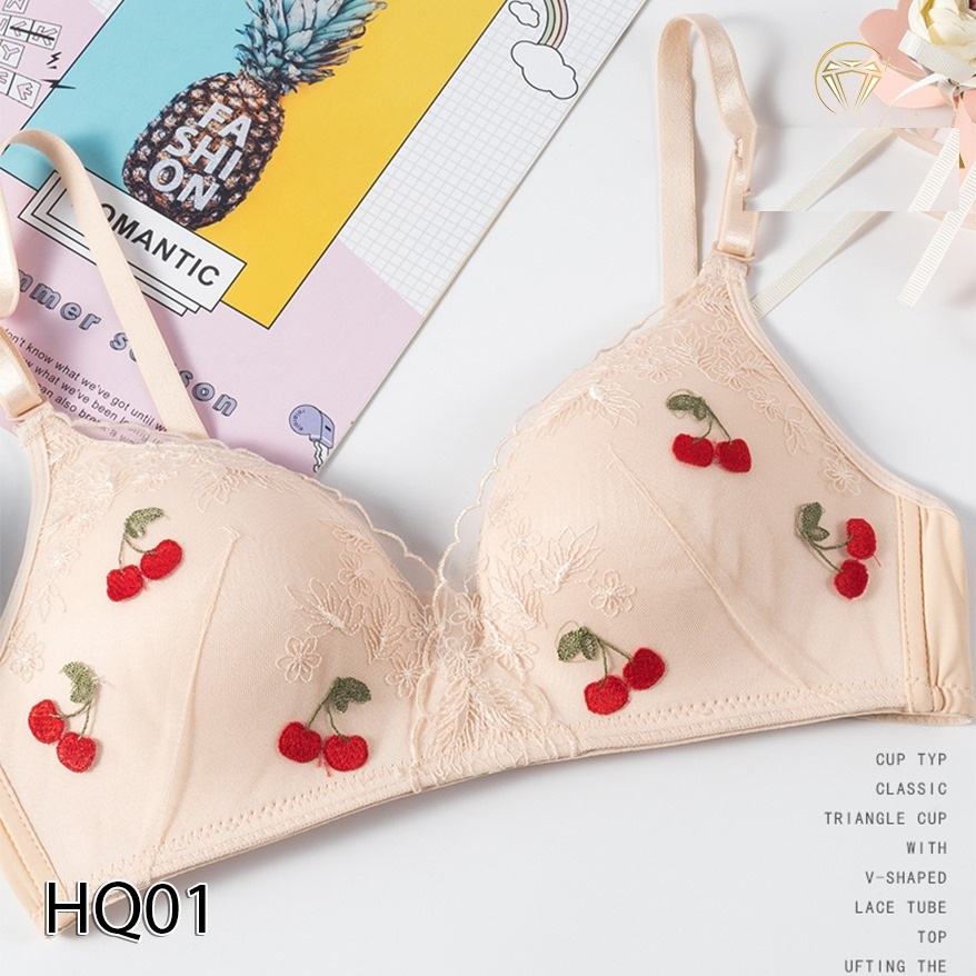 Áo Lót Nữ - Áo Ngực Nữ Cotton phối ren Không Gọng Hoạ Tiết Hoa Quả Xuất Nhật - ÁO QUẢ