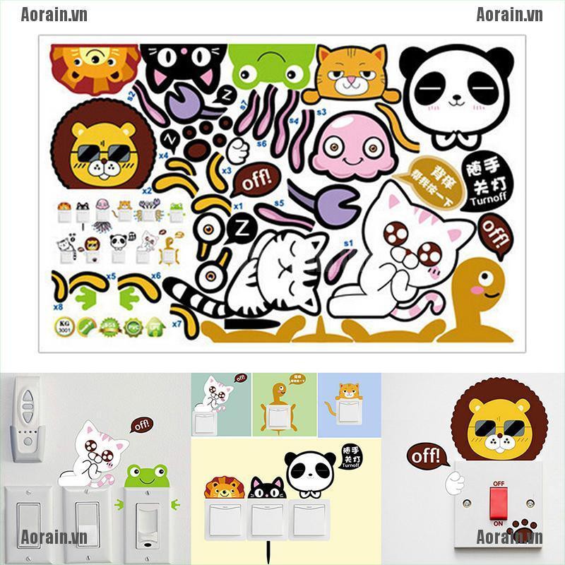Set 11 Sticker Dán Tường Hình Động Vật Hoạt Hình Xinh Xắn