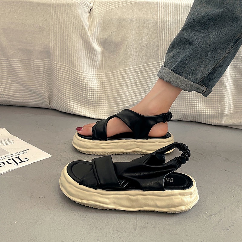 Jiashucheng Hàng Có Sẵn Giày Sandal Đế Xuồng Dày Dặn Phong Cách Roman Thời Trang Mùa Hè Cho Nữ