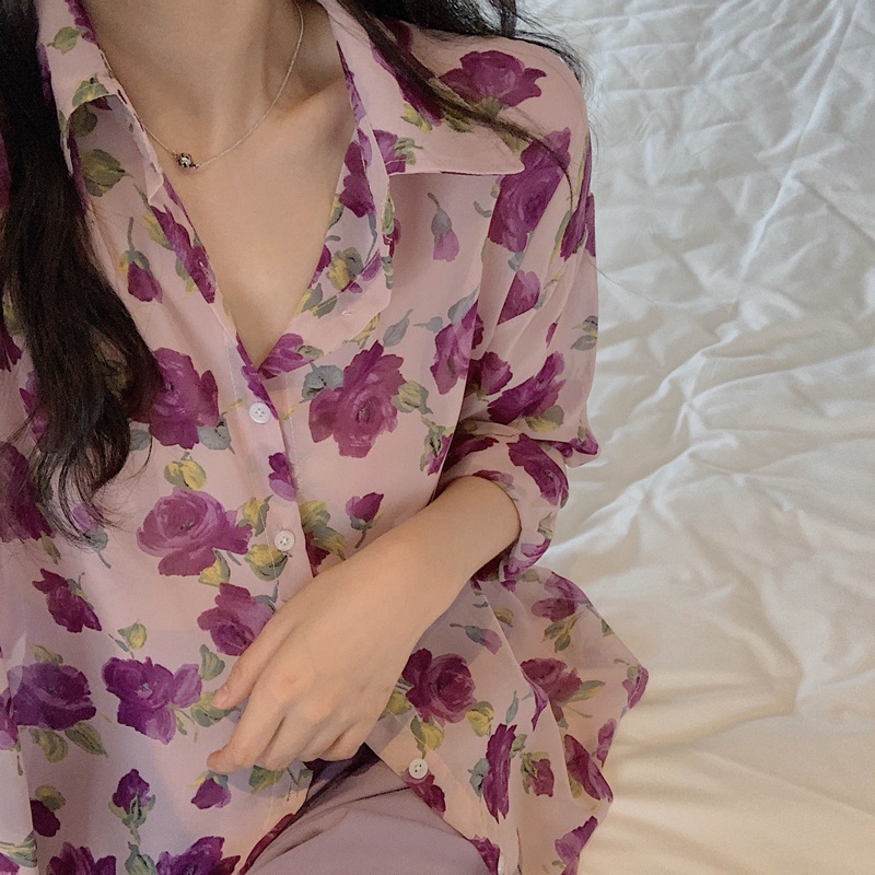 Áo Sơ Mi chiffon Dài Tay Màu Tím Thiết Kế Mới Thời Trang Theo Phong Cách Hàn Quốc Cho |