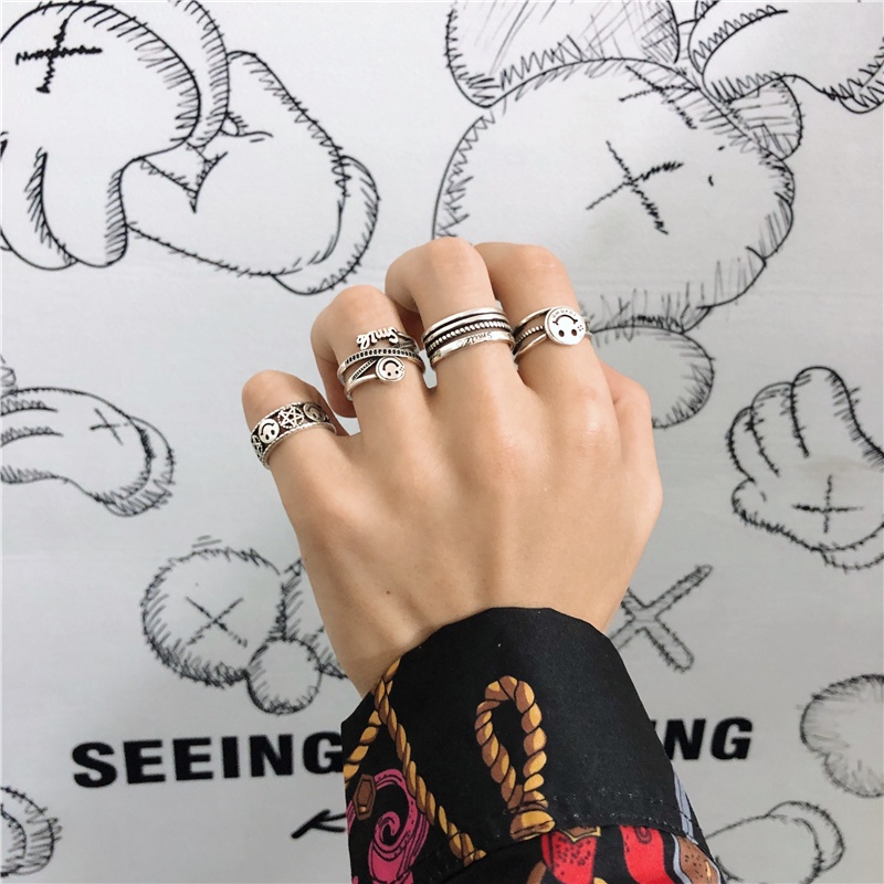 Nhẫn Hở Hình Mặt Cười Phong Cách Hip Hop Hàn Quốc Sáng Tạo