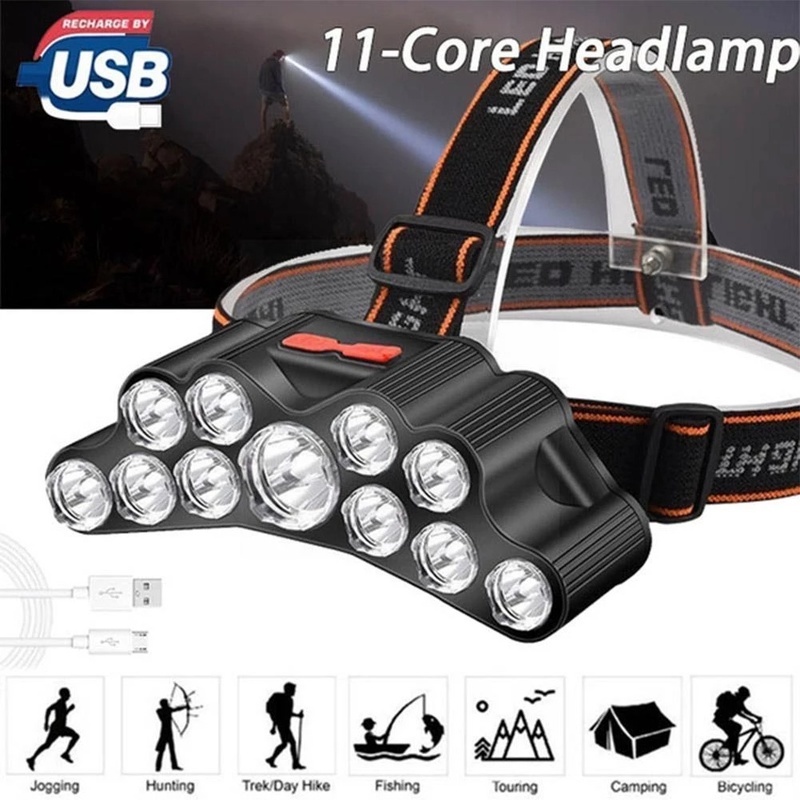 Đèn LED Đeo Đầu 11 Bóng Siêu Sáng Bảo Vệ An Toàn Khi Chạy Bộ/Câu Cá/Chạy Bộ/Đi Bộ Đường Dài Ngoài Trời