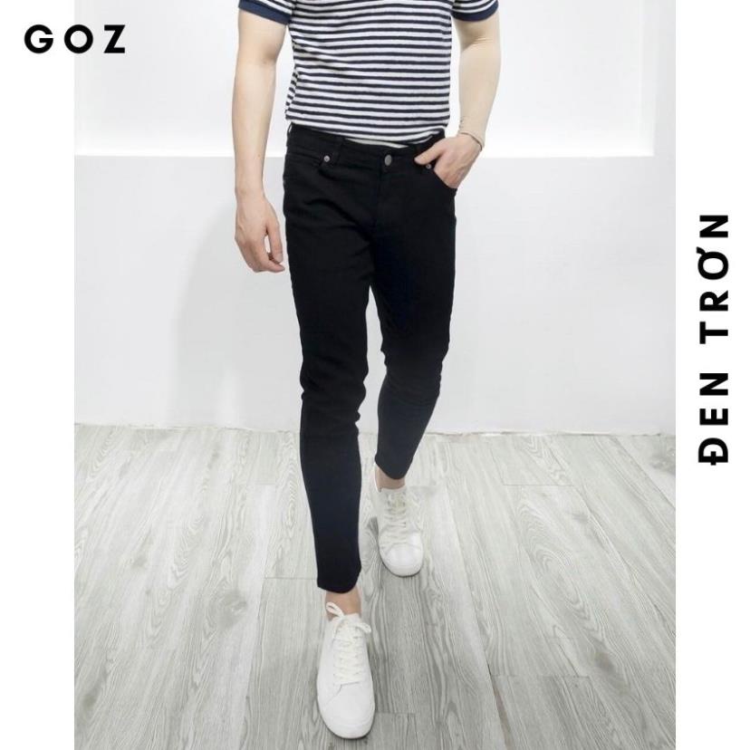 Quần Jean Nam GOZ Màu Đen, Rách Gối - Trơn ,Phom Ôm, Trẻ Trung, Thanh Lịch, Co Giãn Tốt , Size &lt; 84Kg