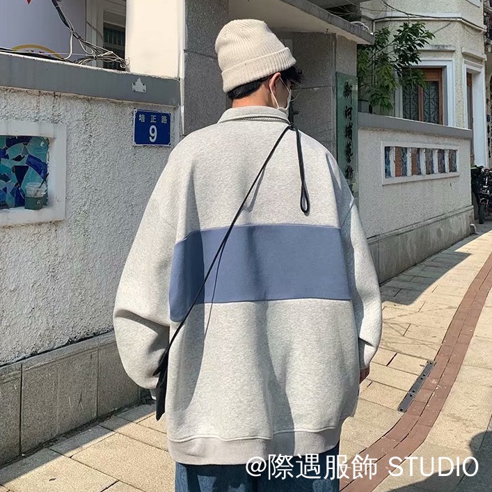 Áo nỉ cổ polo dáng rộng dài ghép vải 3 màu kiểu hàn quốc thời trang mùa xuân dễ phối đồ cho nam | BigBuy360 - bigbuy360.vn