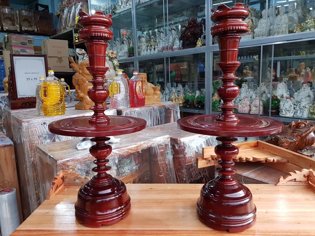 Cặp chân đèn gỗ xà cừ cao 41 cm
