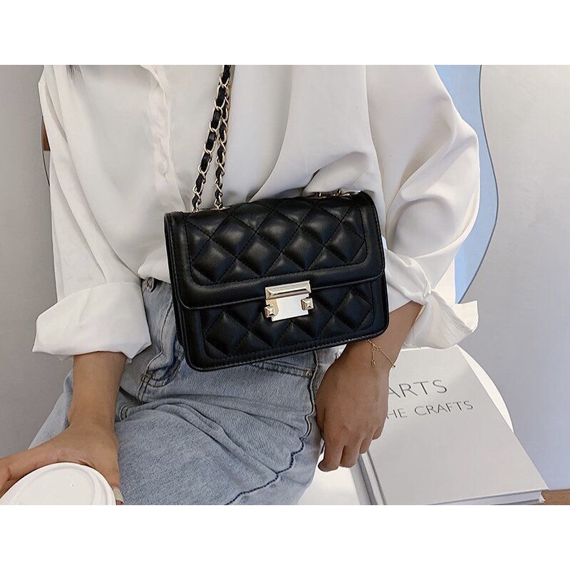 Túi Đeo Vai Kẻ Ô Trám Kiểu Dáng Đơn Giản Dễ Phối Đồ Size 19cm