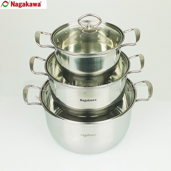 Bộ nồi inox cao cấp Nagakawa NAG1305  dùng cho mọi loại bếp - Hàng Chính Hãng