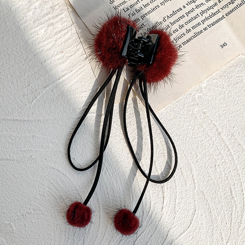 Kẹp tóc tua rua đính bóng lông thời trang thu đông dành cho nữ