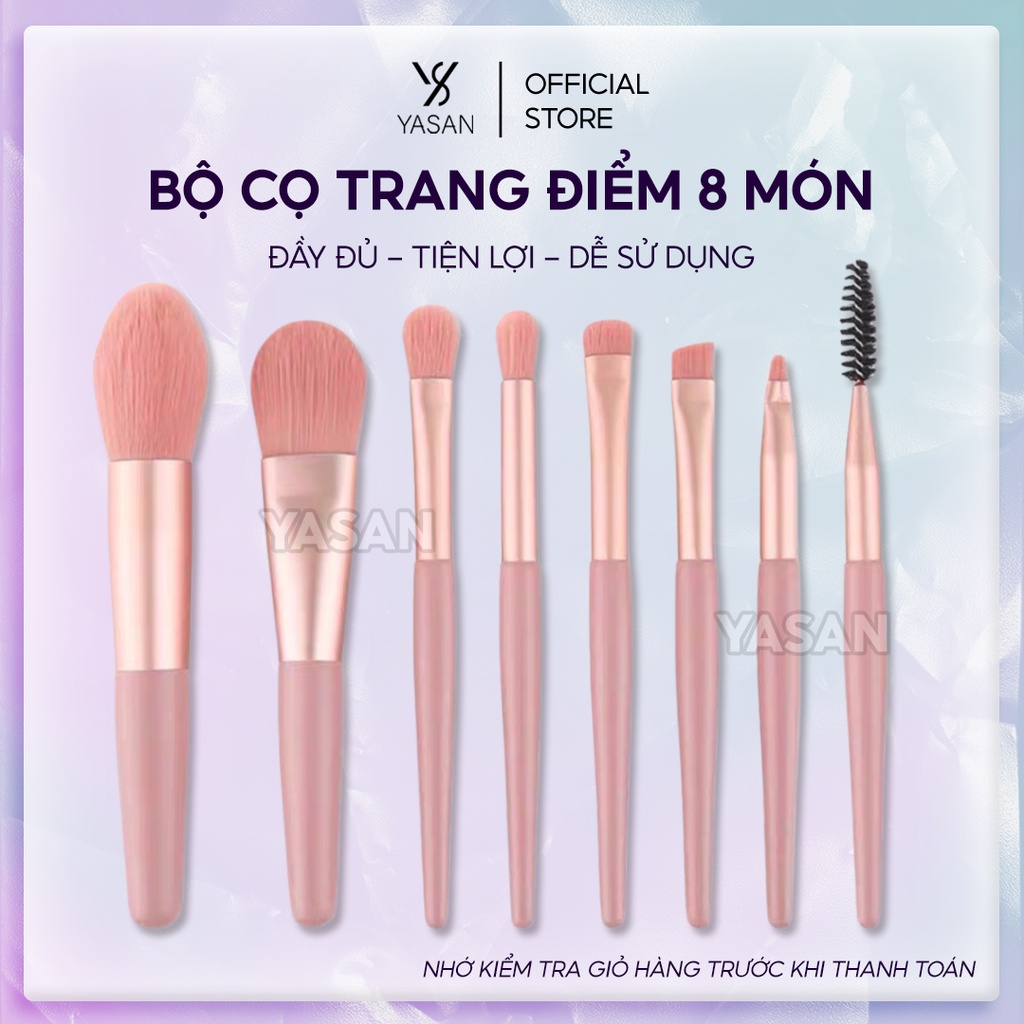 Bộ Cọ Trang Điểm Makeup 8 Cây Tặng Kèm Túi Zip Vintage Cọ Tán Kem Phấn Làm Đẹp YaSan