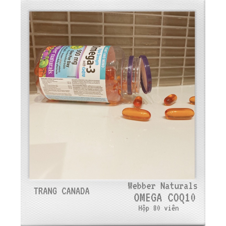 Viên dầu cá Omega 3 coq10, hàm lượng 900mg, công nghệ khử tanh, hộp 80 viên- webber Canada