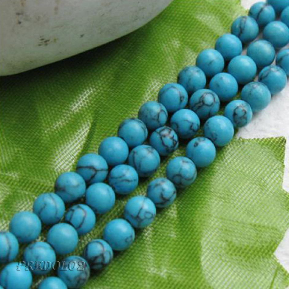 4mm Blue Veins Turquoise Round tone Beads 15.5 Inch
