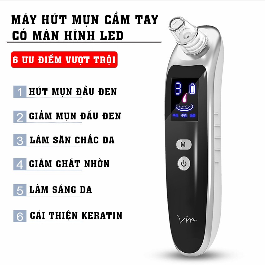 Máy hút mụn cầm tay, máy hút mụn cầm tay có đèn led, siêu tiện lợi, an toàn cho da mặt, bảo hành 1 năm