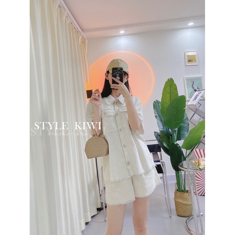 Bộ vest ngắn xinh xắn sang chảnh cho nữ Set bộ dạ tweed gồm 1 áo ngắn tay với 1 quần short order