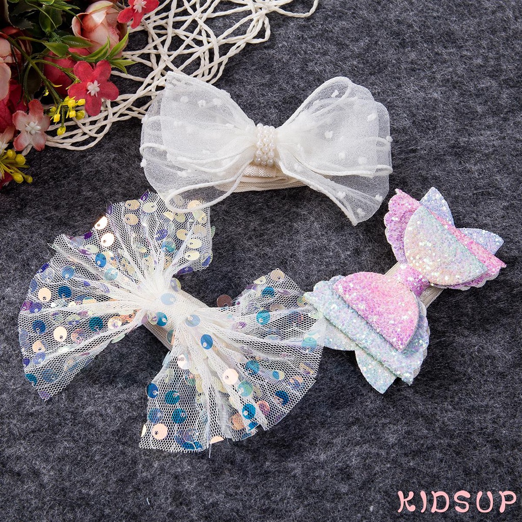 3 Băng đô co giãn phối ren hoa xinh xắn dành cho bé gái