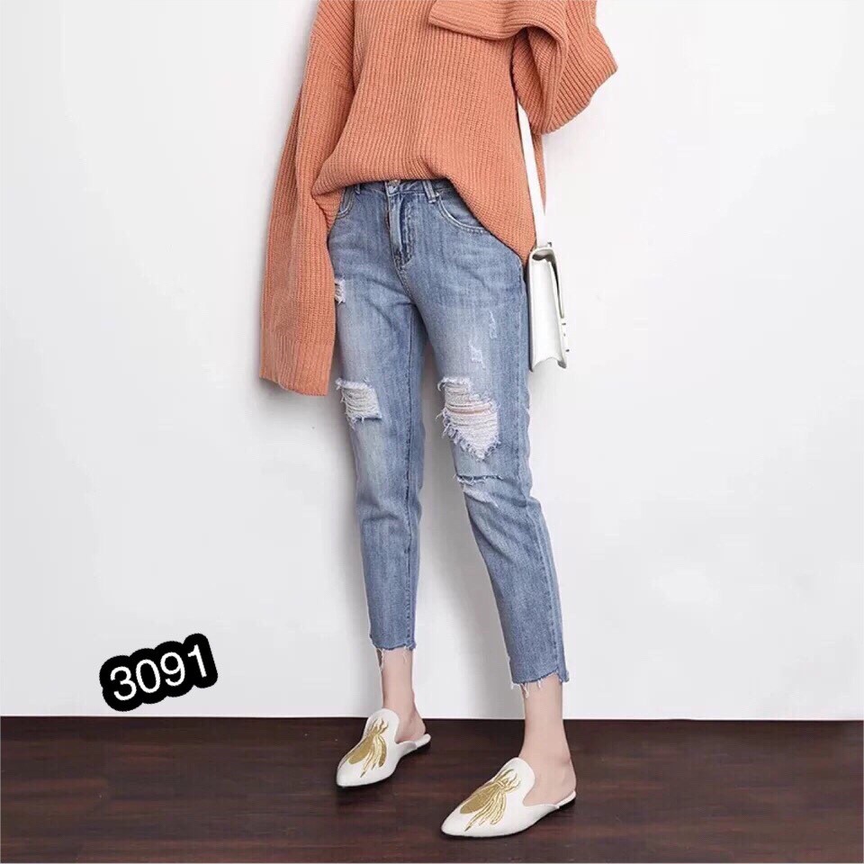 Quần Jeans Nữ Phối Rách Cao Cấp OHS3091 | BigBuy360 - bigbuy360.vn