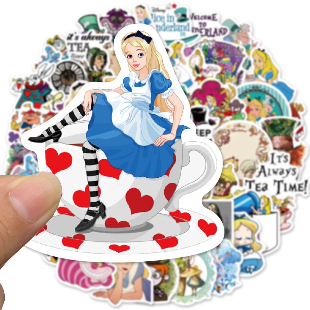 Bộ 50 Miếng Dán Hoạt Hình Alice In Wonderland Chống Thấm Nước