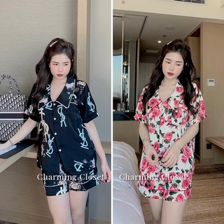 Bộ mặc nhà nữ mùa hè cổ nhọn họa tiết xinh xắn, đồ ngủ nữ cute tay ngắn