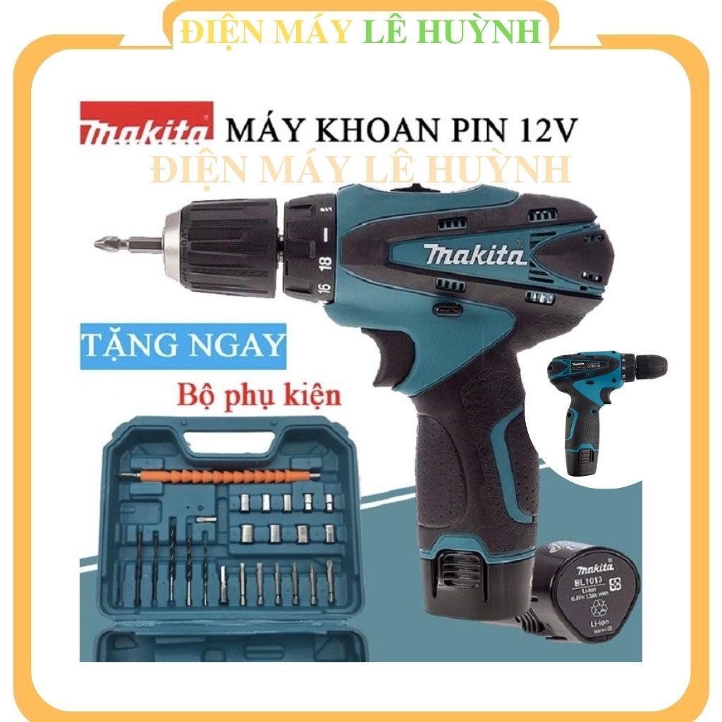 Máy khoan pin cầm tay bắt bắn vặn vít ốc bu lông Makita 12V chổi than chính hãng giá rẻ