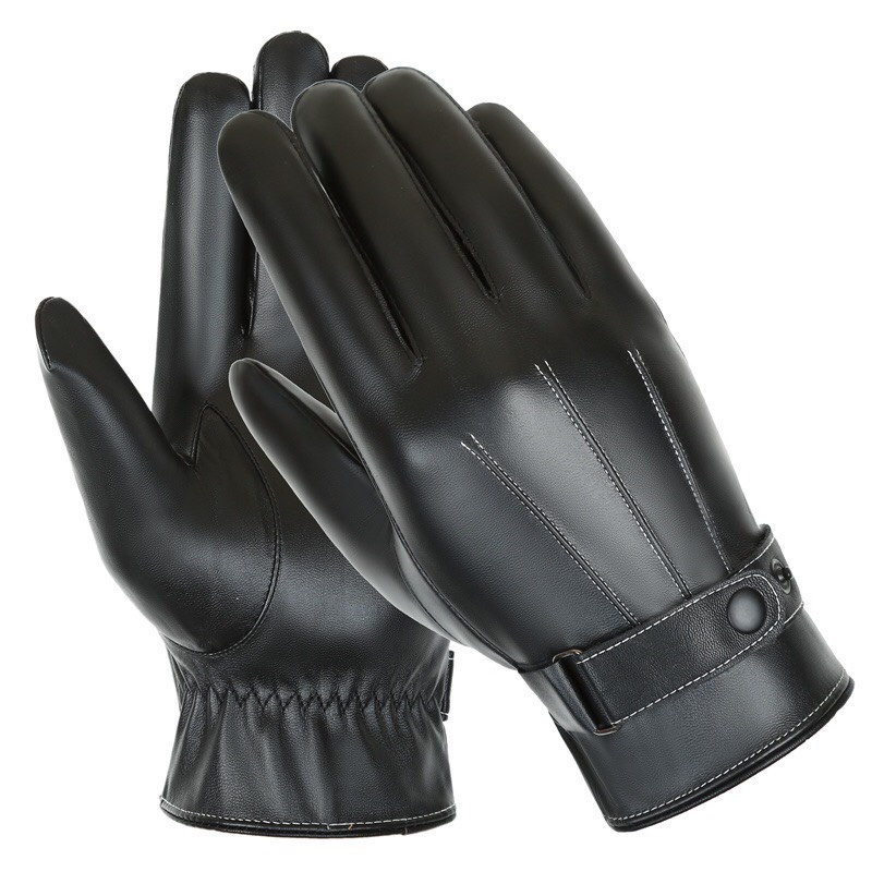 [FREE SHIP 99K] Găng tay da cao cấp dành cho nam chống nước cảm ứng lót nỉ lông ấm áp(Đen)
