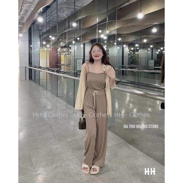 Set 3 món quần ống rộng áo 2 dây và khoác cadigan