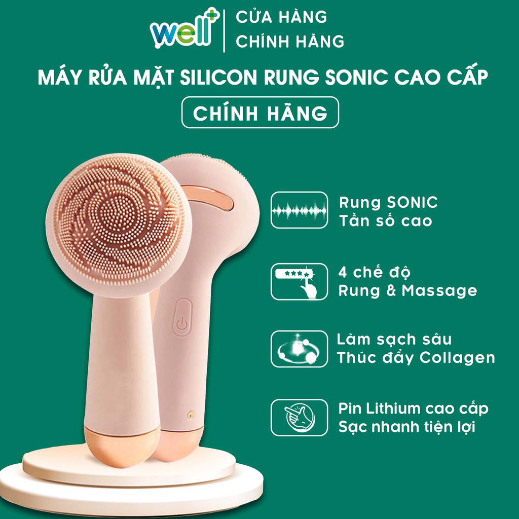 Máy Rửa Mặt Massage Rung SONIC Tần Số Cao, Silicon Cao Cấp Làm Sạch Sâu Tái Tạo Collagen