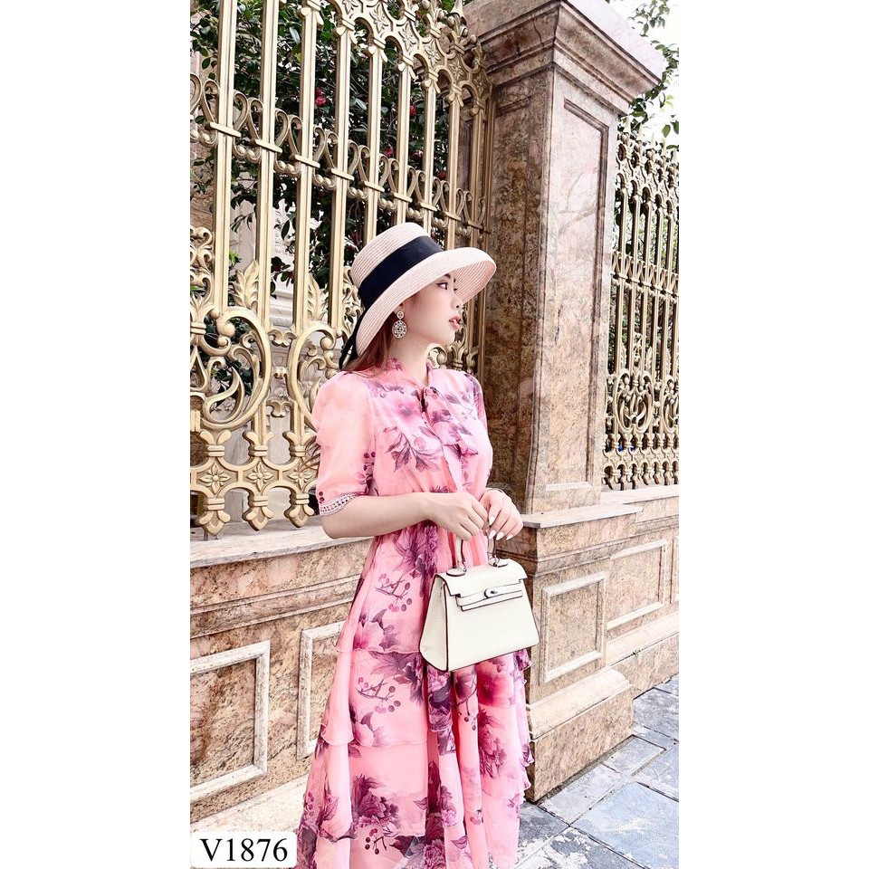 Váy Hoa Thiết Kế V1876 Xinh Đẹp Thời Thượng, Chuẩn Form Chất Vải Voan Tơ Cao Cấp Hàn Quốc | BigBuy360 - bigbuy360.vn