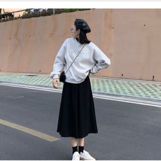 Chân váy đũi midi trơn HOMIES thun lưng