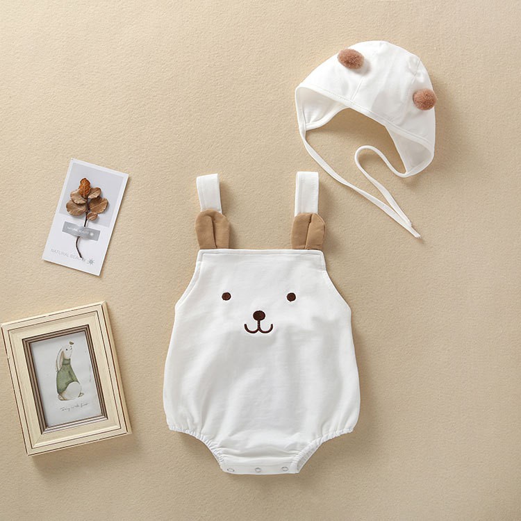 Bộ Áo Liền Quần Bằng Cotton Nguyên Chất In Họa Tiết Chú Gấu Dễ Thương Kèm Mũ Thời Trang Cho Bé Trai / Gái 0701