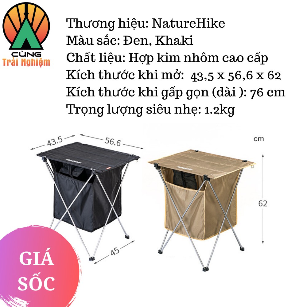 [CHÍNH HÃNG] Bàn Xếp Dã Ngoại Di Động Cầm tay Siêu nhẹ cho Du Lịch Picnic Cắm Trại Câu cá NatureHike NH19JJ084