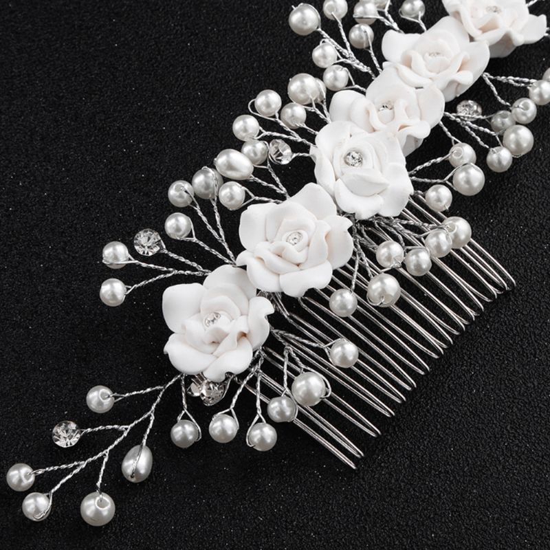 Lược cài tóc cô dâu đính hoa ngọc trai xinh xắn