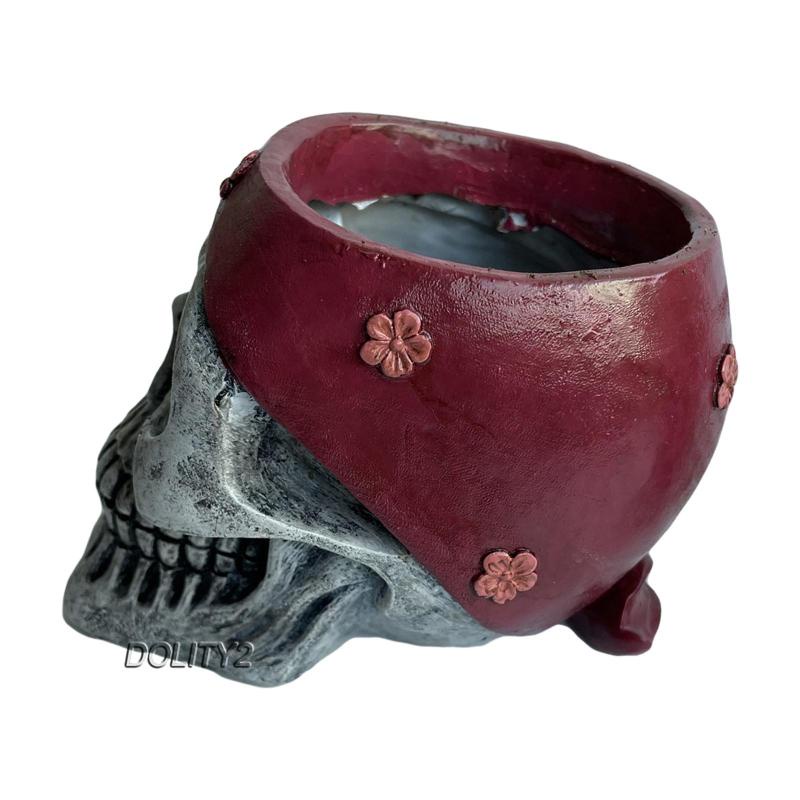 Set 2 Bình Hoa Hình Đầu Lâu Nghệ Thuật Bằng Nhựa Resin Trang Trí Halloween