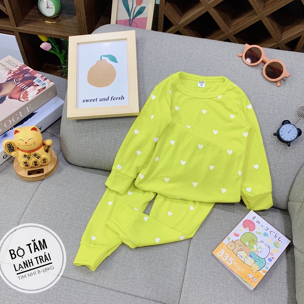 Bộ len tăm dài tay cho bé trai bé gái 8-18kg, họa tiết hình trái tim - BO104