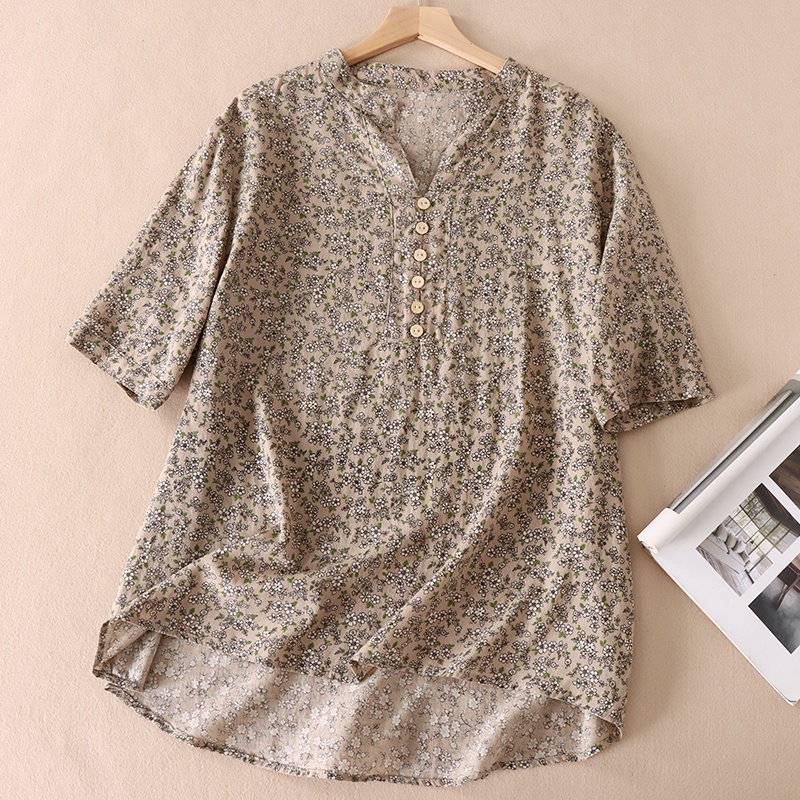 {Ảnh Thật + Hàng sẵn} Áo kiểu nữ hoa nhí cổ V, áo trung niên cho mẹ form rộng