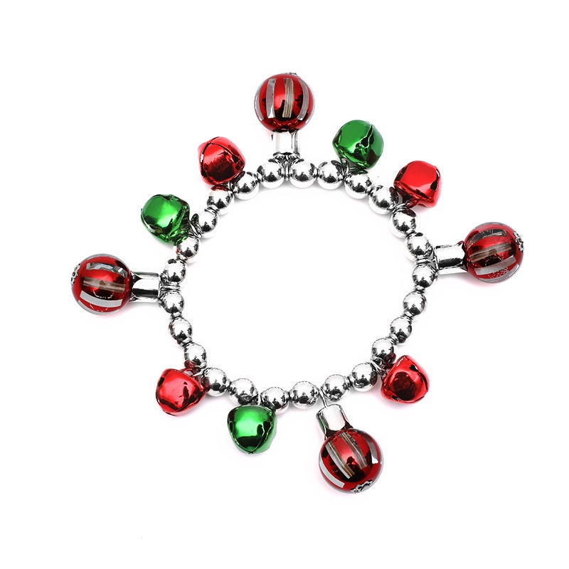 Vòng tay chuỗi hạt nhiều màu sắc đính chuông đỏ và xanh lá phong cách cổ điển