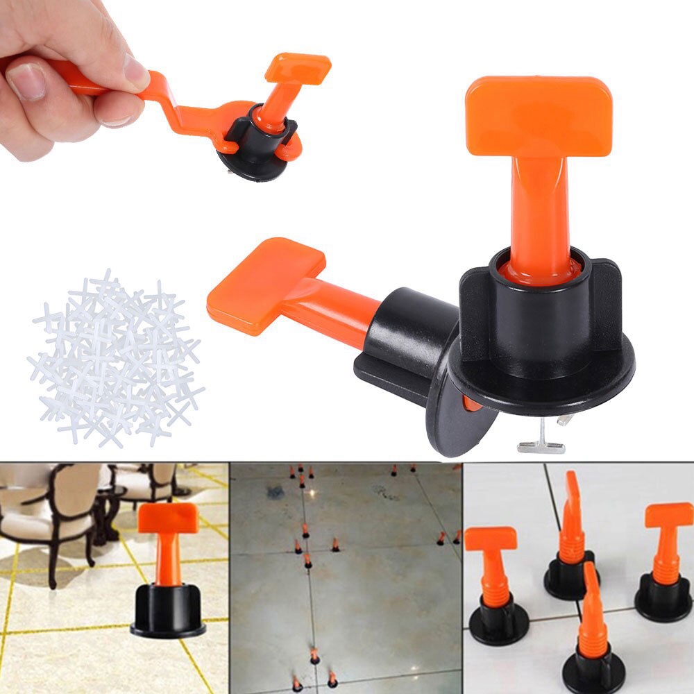 Ke Lát Nền, Bộ 50 ke cân bằng lát phẳng gạch, tái sử dụng được + Tặng 100 dấu cộng, kèm cờ lê