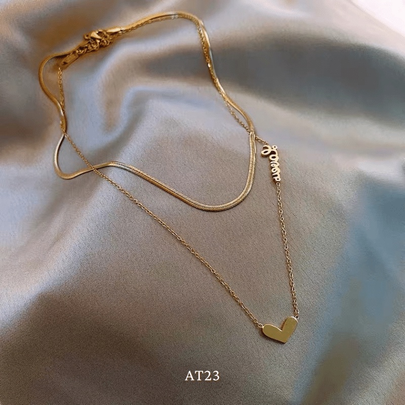 Dây chuyền titan không đen gỉ sợi đôi mặt tim mạ vàng nữ tính thanh lịch Annie AT23