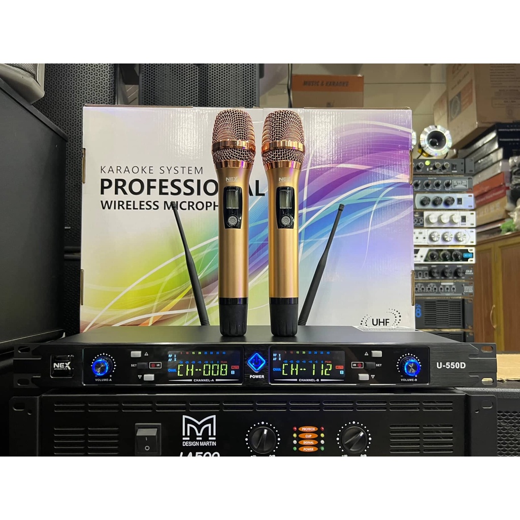 Bộ Micro không dây NEX Acoustics U-550D: Hàng đẹp, Thu âm tốt, Sáng tiếng. Chống hú/rít, tạp âm, 2 râu thu sóng, Vỉ tím