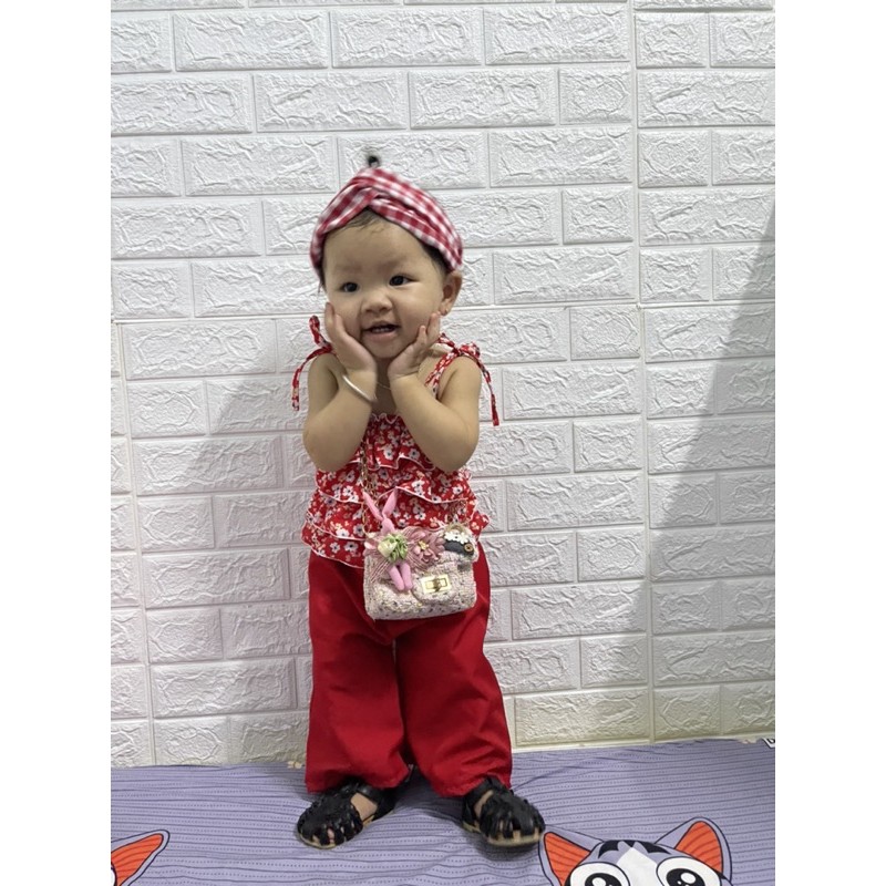Set Bộ Bé Gái Áo Hai Dây Vôn Hoa 3 Tầng Phối Quần Ống rộng Chữ A Vải Lụa Mềm Mại