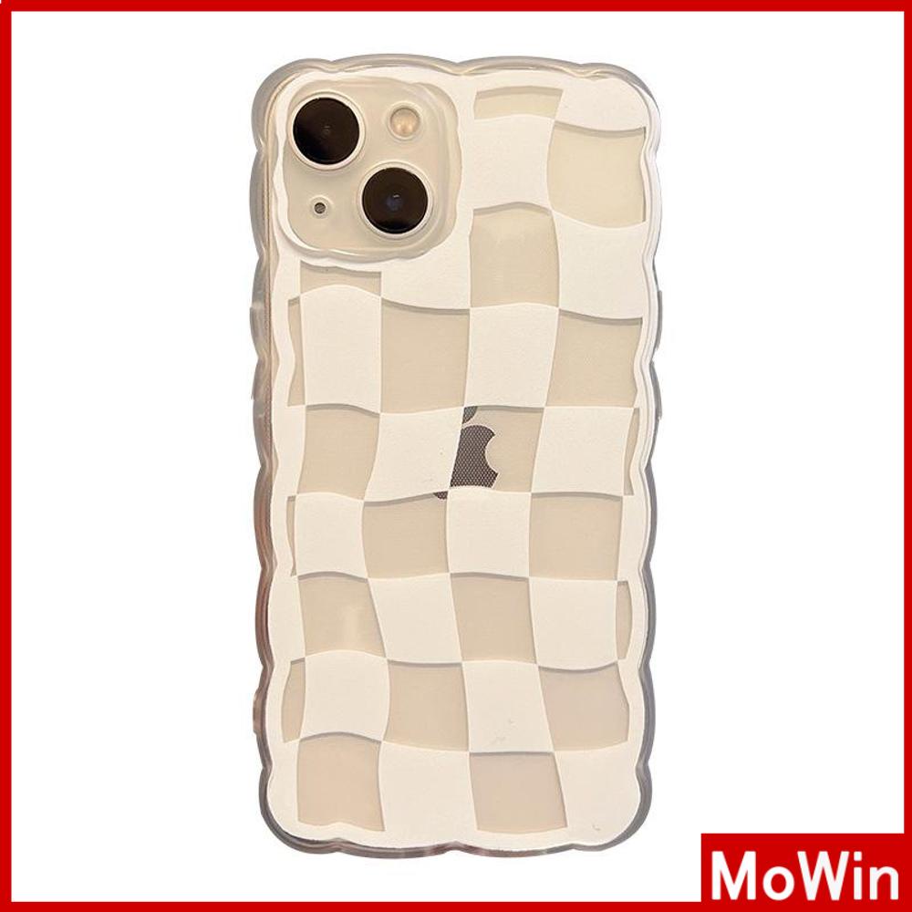 Ốp điện thoại silicon mềm viền gợn sóng họa tiết ô vuông trắng thích hợp cho iPhone 13 Pro Max 12 Pro Max 11 7Plus