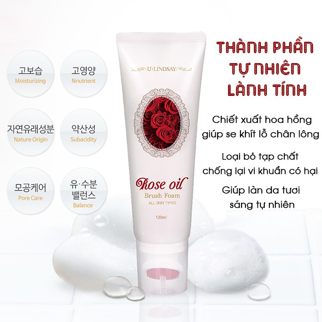 Sữa rửa mặt Rose Oil Brush Foam 120ml tác dụng thải độc, dưỡng trắng da, se khít lỗ chân lông | BigBuy360 - bigbuy360.vn