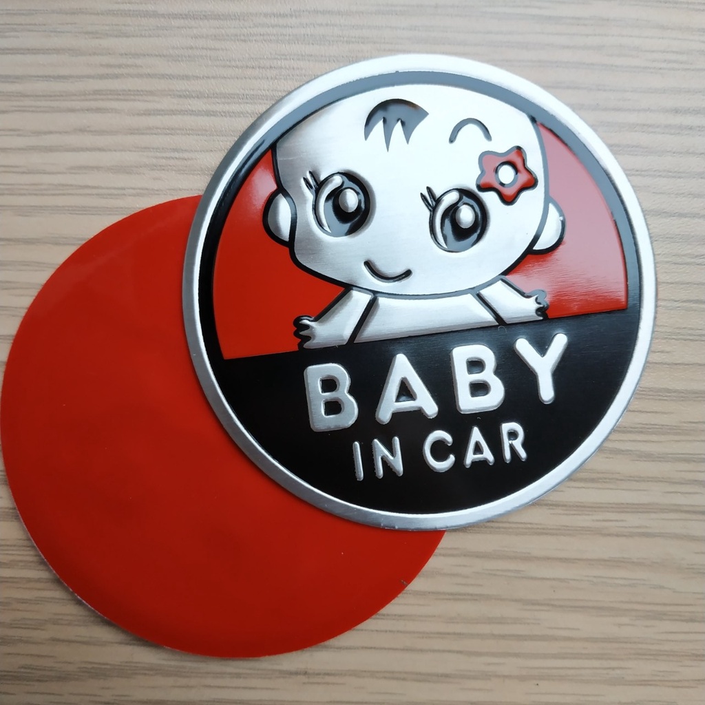 Tem nhôm dán xe Baby in car hình tròn 7.5cm nhiều màu