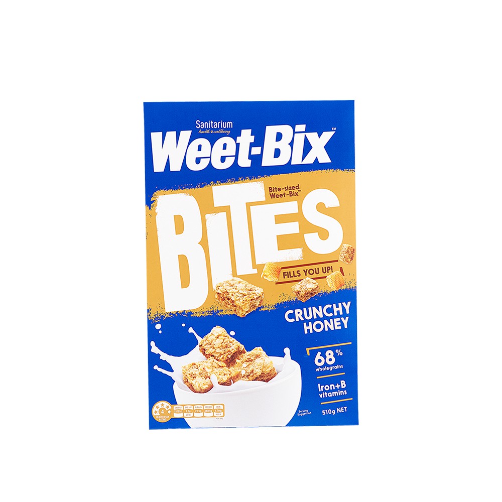 Hộp bánh ngũ cốc mật ong giòn Weet Bix Úc 510g, làm từ lúa mì nguyên chất, giàu vitamin chất xơ