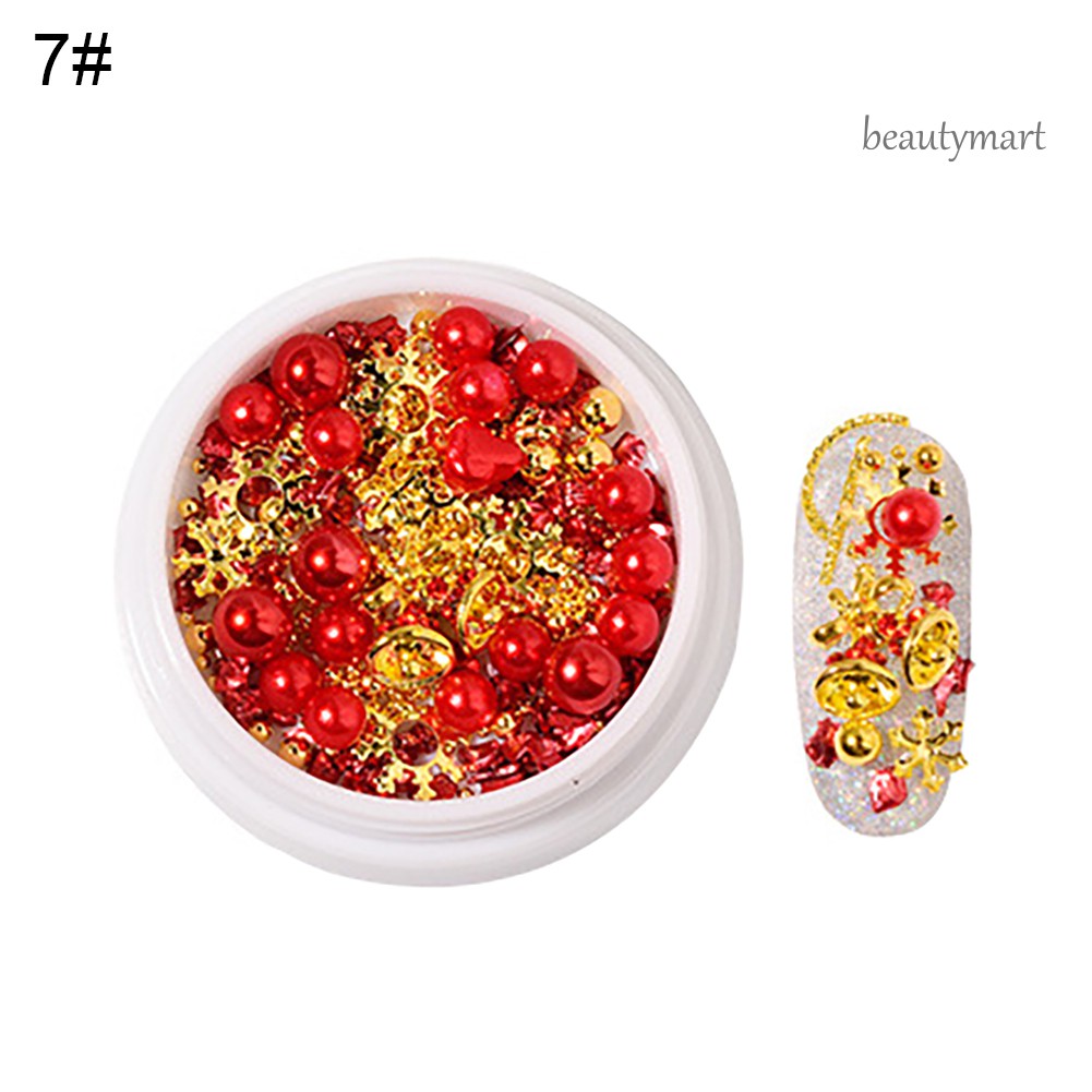 [Hàng mới về] Hộp đá giả kim cương đinh tán hợp kim làm móng nghệ thuật trang trí hình bông tuyết Giáng Sinh