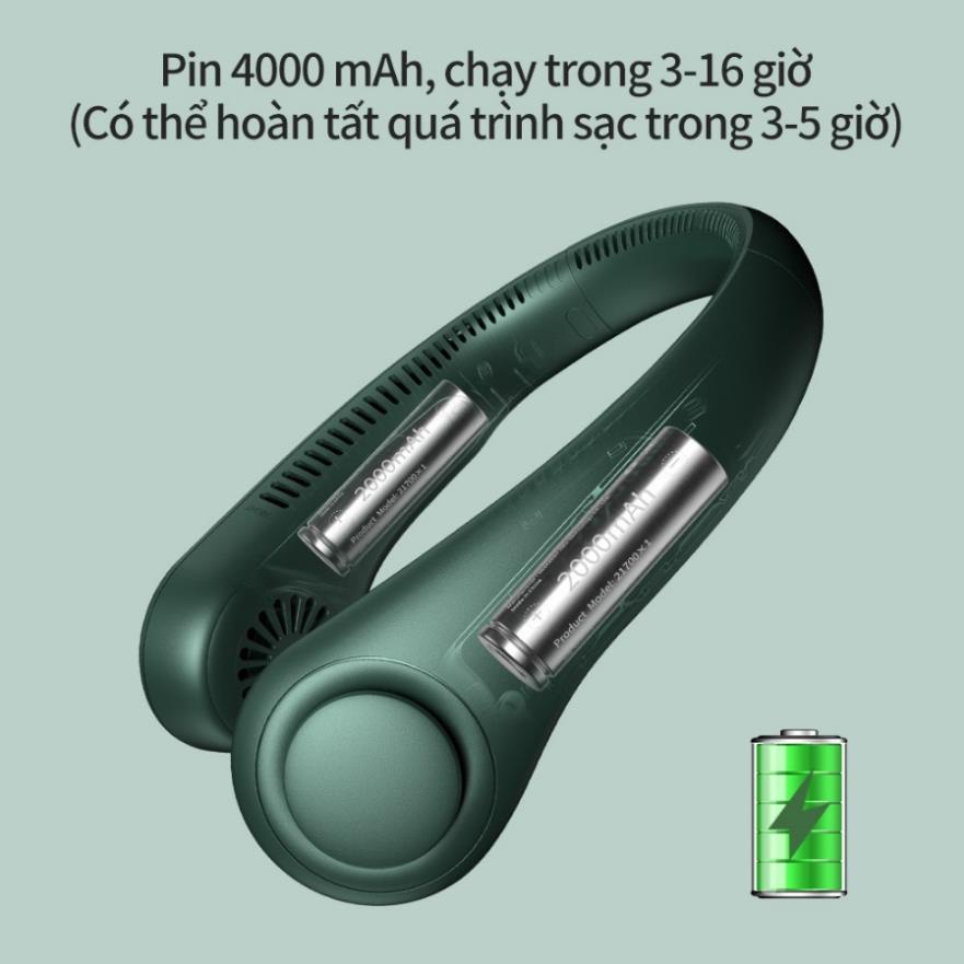 Quạt đeo cổ mini không cánh, 3 cấp độ gió, gió đa chiều, Quạt thể thao mini thiết kế không cánh đeo cổ tiện dụng