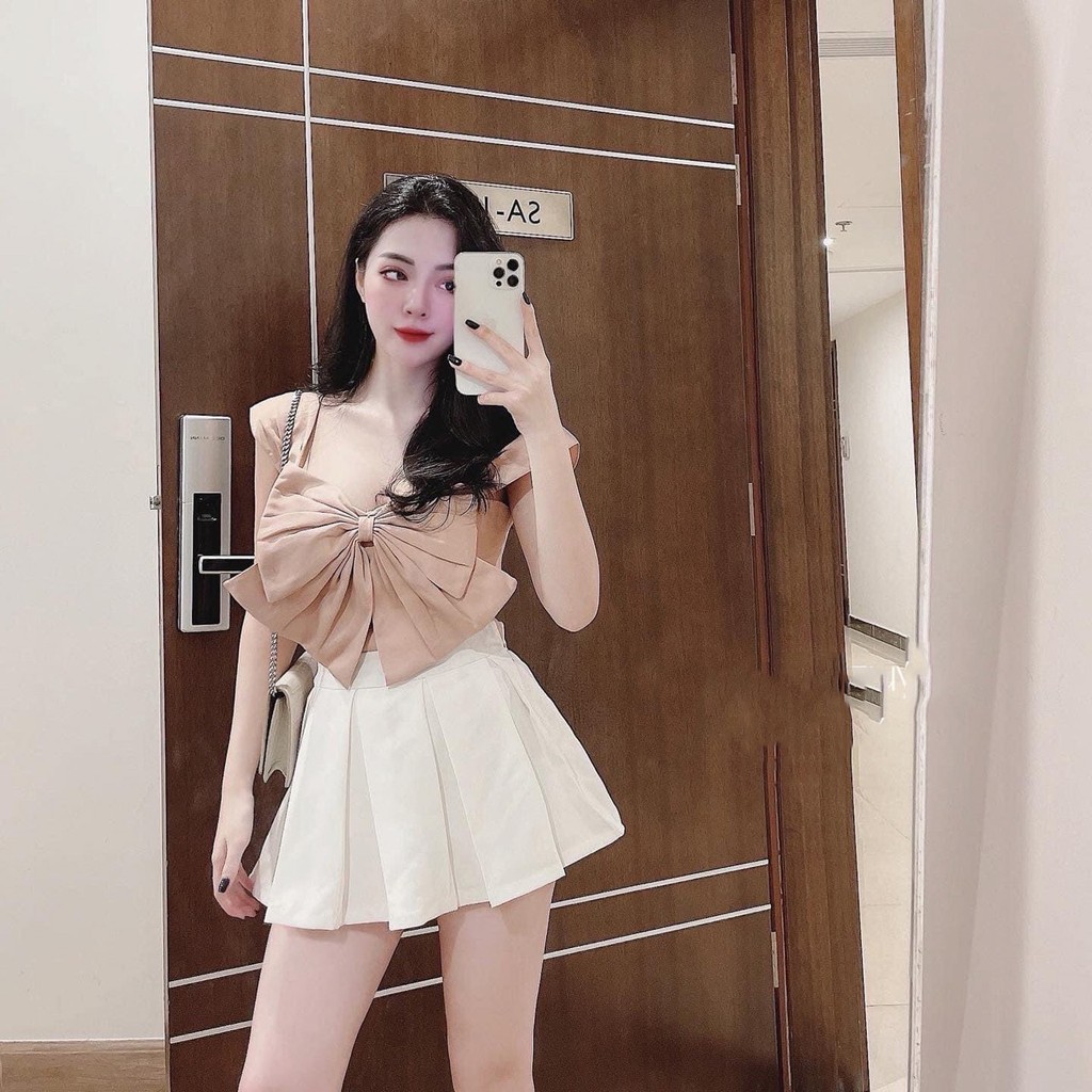 Set Áo Nơ Hồng Mix Chân Váy Xếp Li Xòe Xinh Xắn | BigBuy360 - bigbuy360.vn