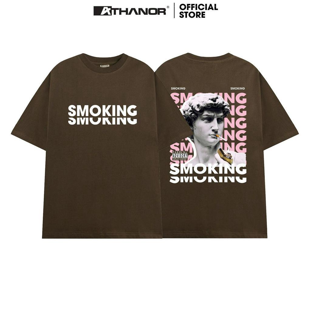 Áo thun unisex ATHANOR form rộng 100% cotton tay lỡ dành cho nam nữ mẫu SMOKING
