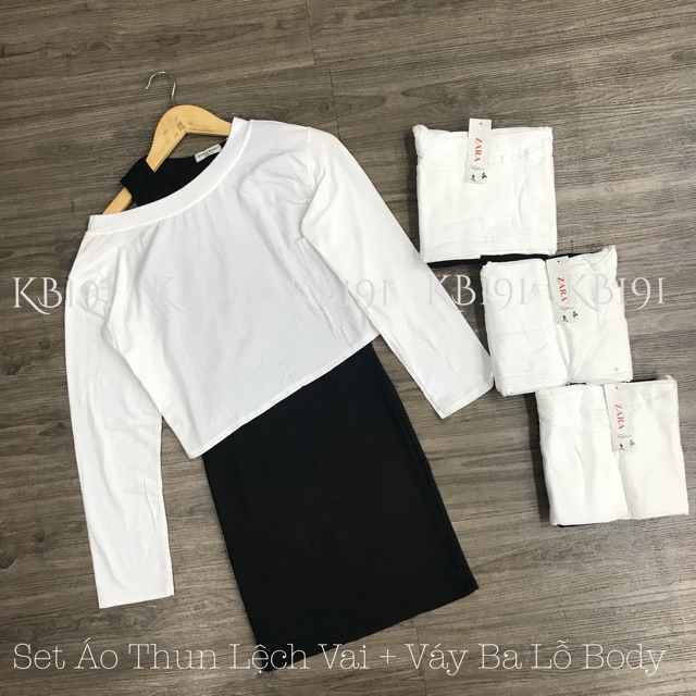 Set Áo Croptop Lệch Vai + Váy Ba Lỗ Body - SD04