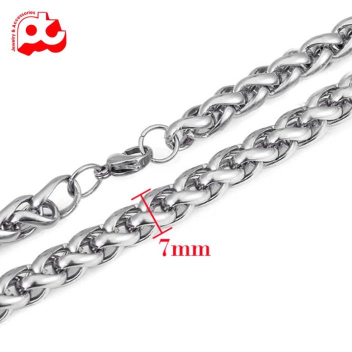 Dây chuyền titan nam cao cấp thời trang đẹp inox thép không gỉ kiểu bông dừa PT JEWELRY kích cỡ 7mm trắng PTDCNA170