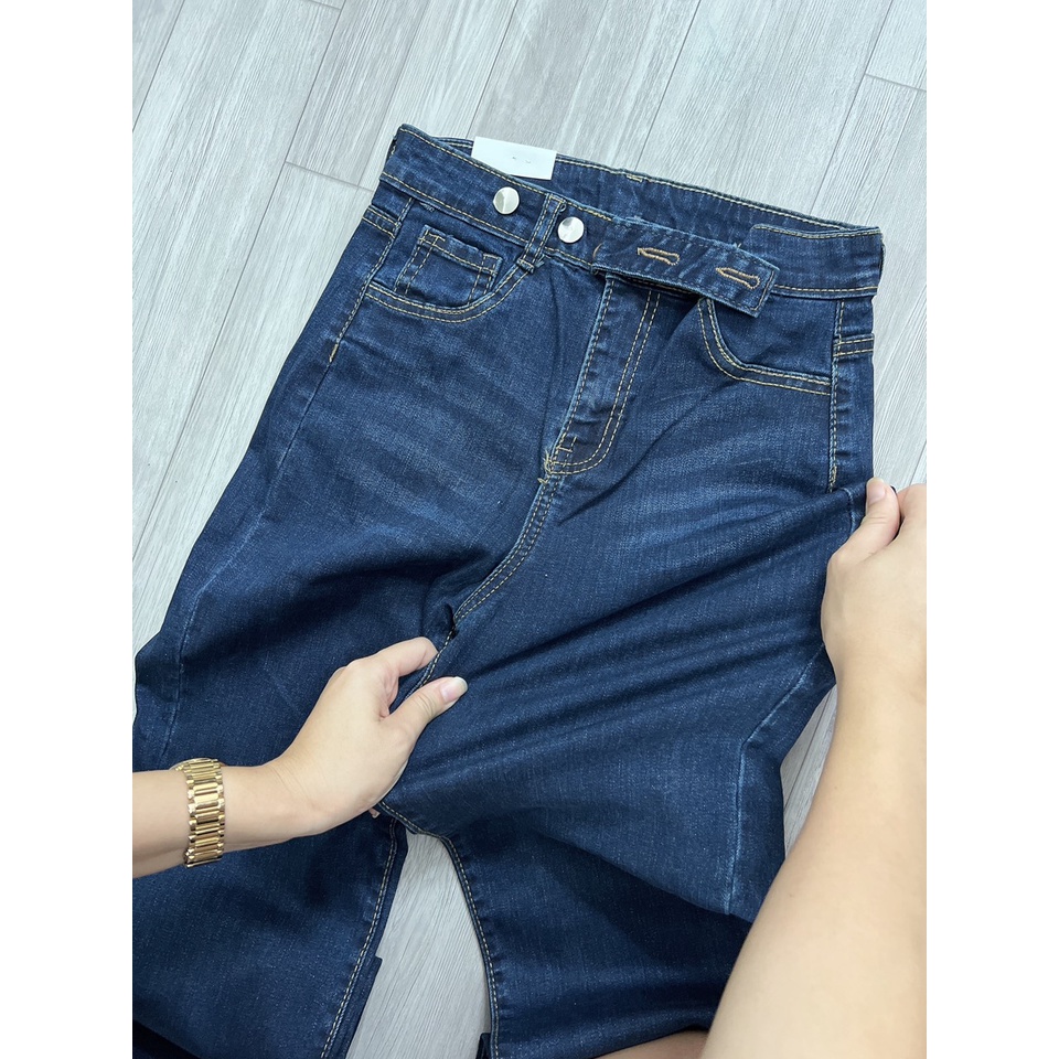Quần jeans ống đứng cắt gấu chất bò co dãn cạp cao khuy cài  -Minxy shop