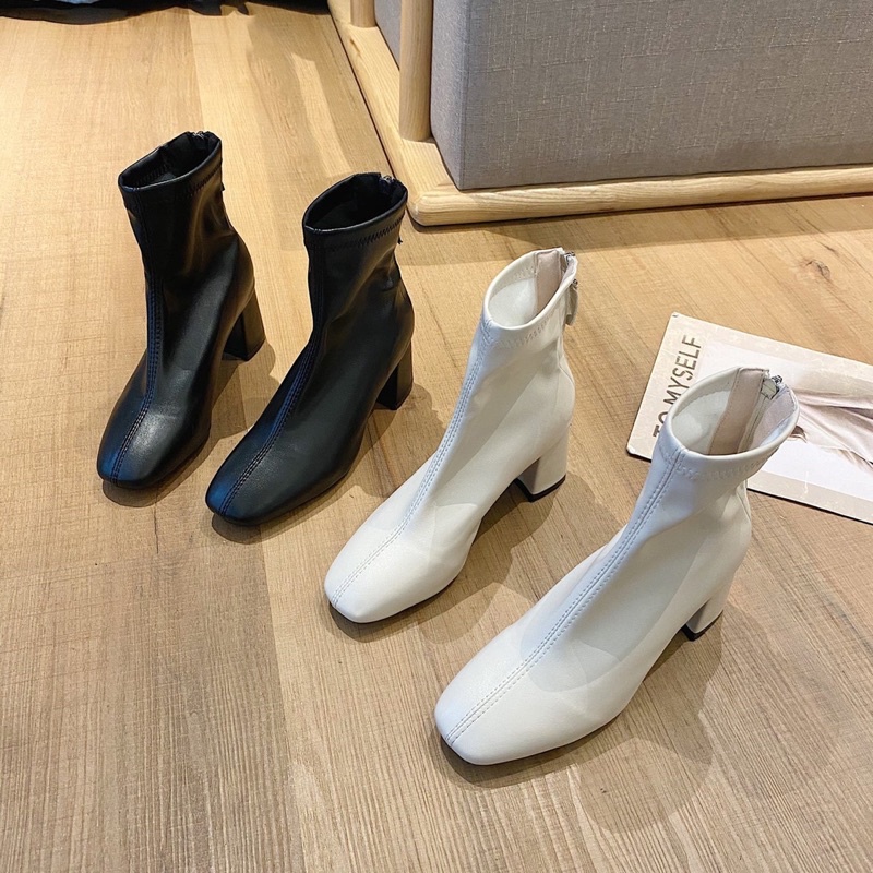 bốt nữ da mềm đế vuông thời trang,boots nữ cao cổ Luhana khoá sau ulzzang phong cách hàn quốc siêu đẹp